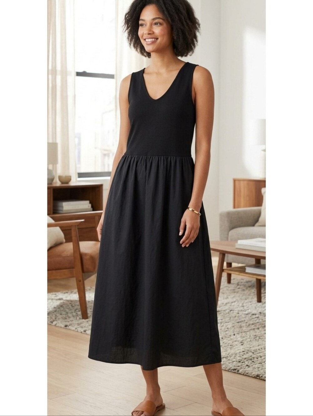 A New Day  Women's Drop-Waist Midi Dress Black Size Large.  New With Tags